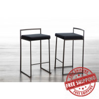 Lumisource B26-FUJI ANVBK2 Fuji Industrial Stackable Counter Stool in Antique with Black Velvet Cushion - Set of 2